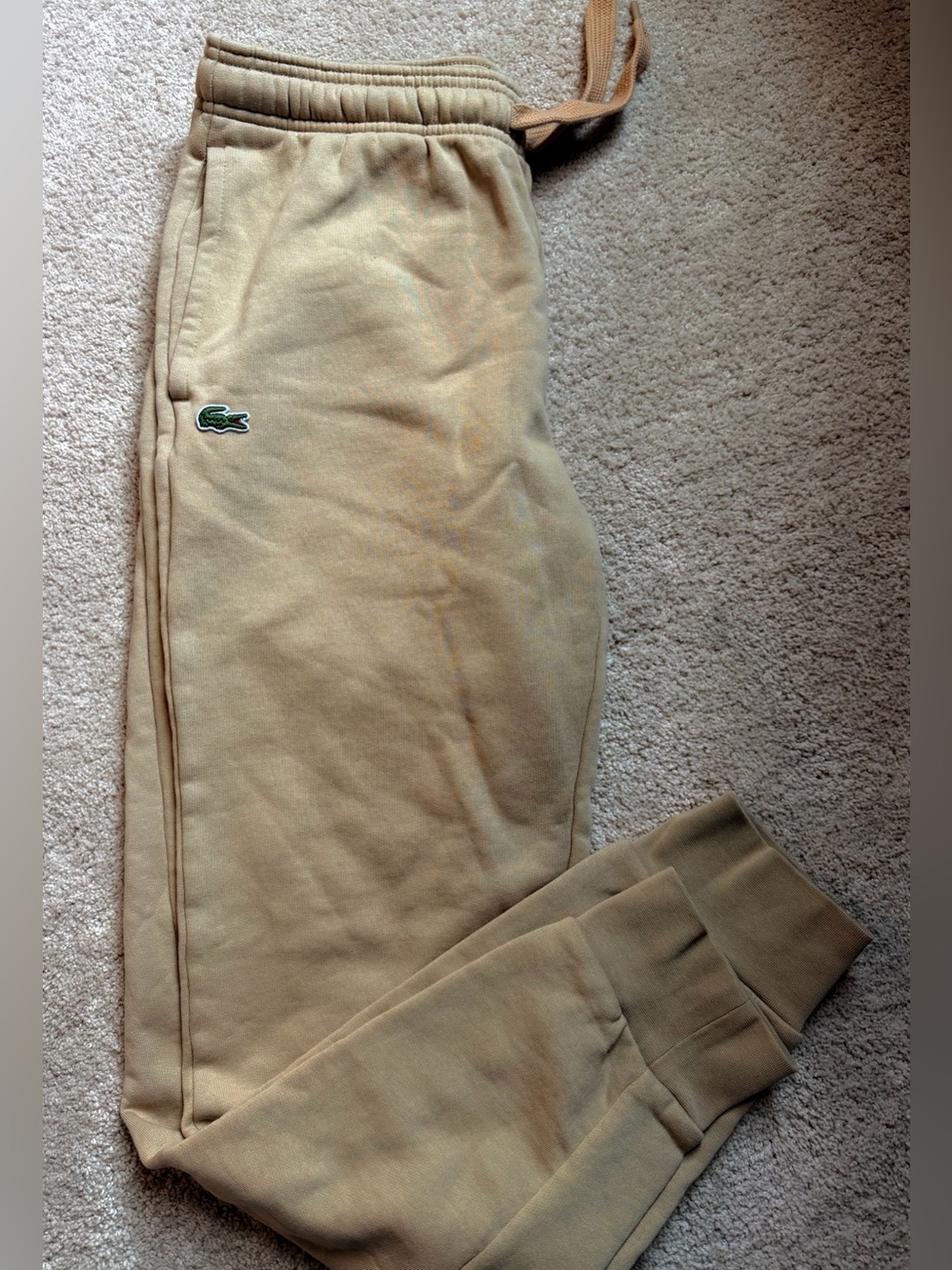 Men's Lacoste Tan Khaki  Tapered Fit Fleece Trackpants / Sweatpants Medium